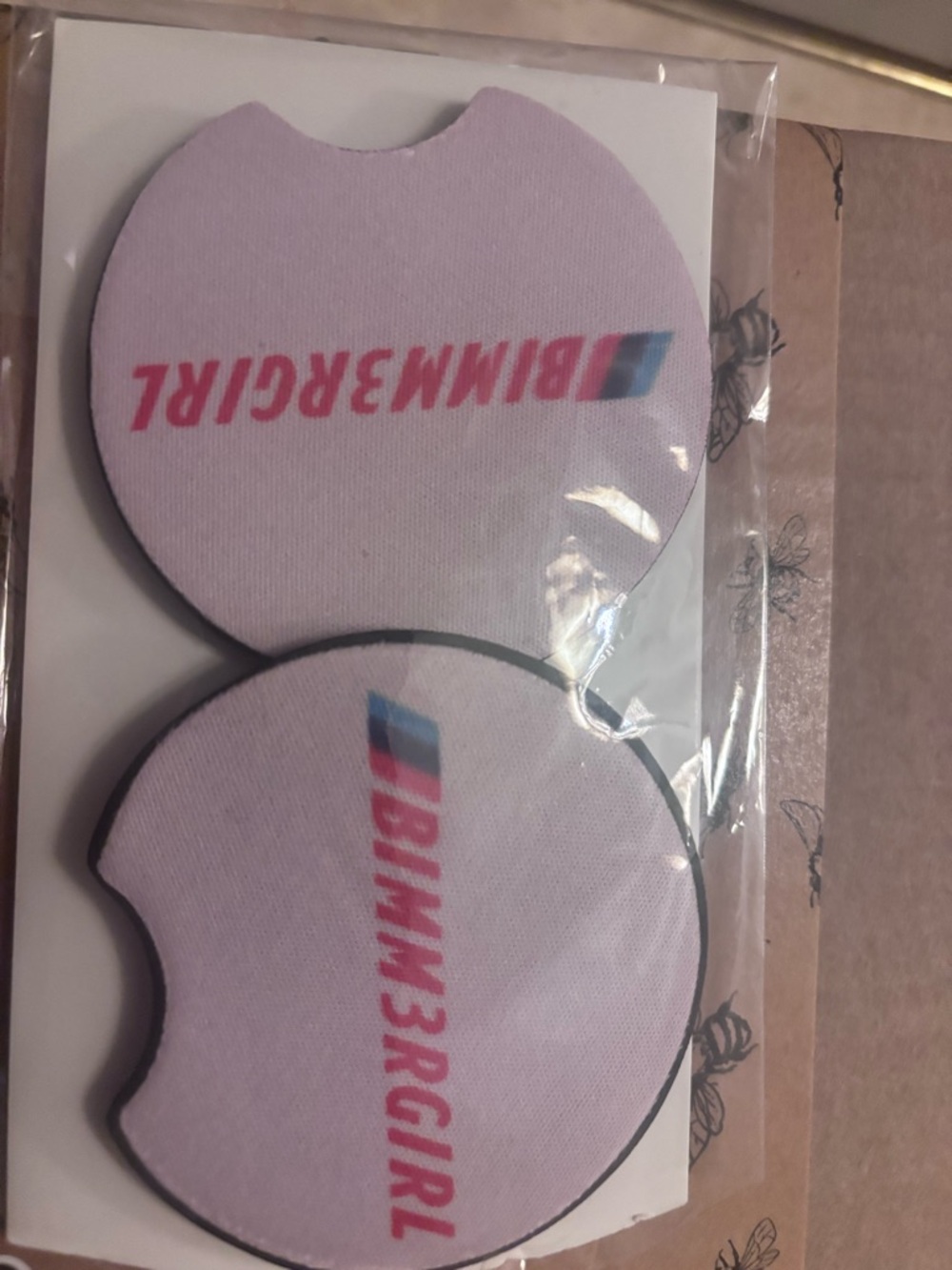 BMW BimmerGirl Pink Round Logo Car Coaster Set